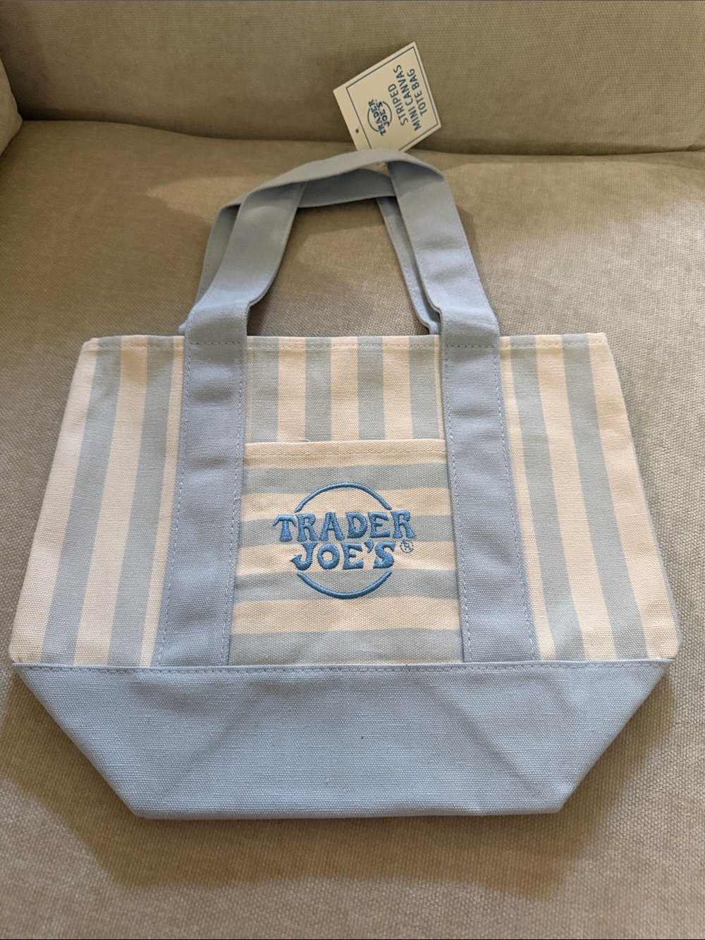 NWT Trader Joe's Blue & Cream Striped Tote Bag
